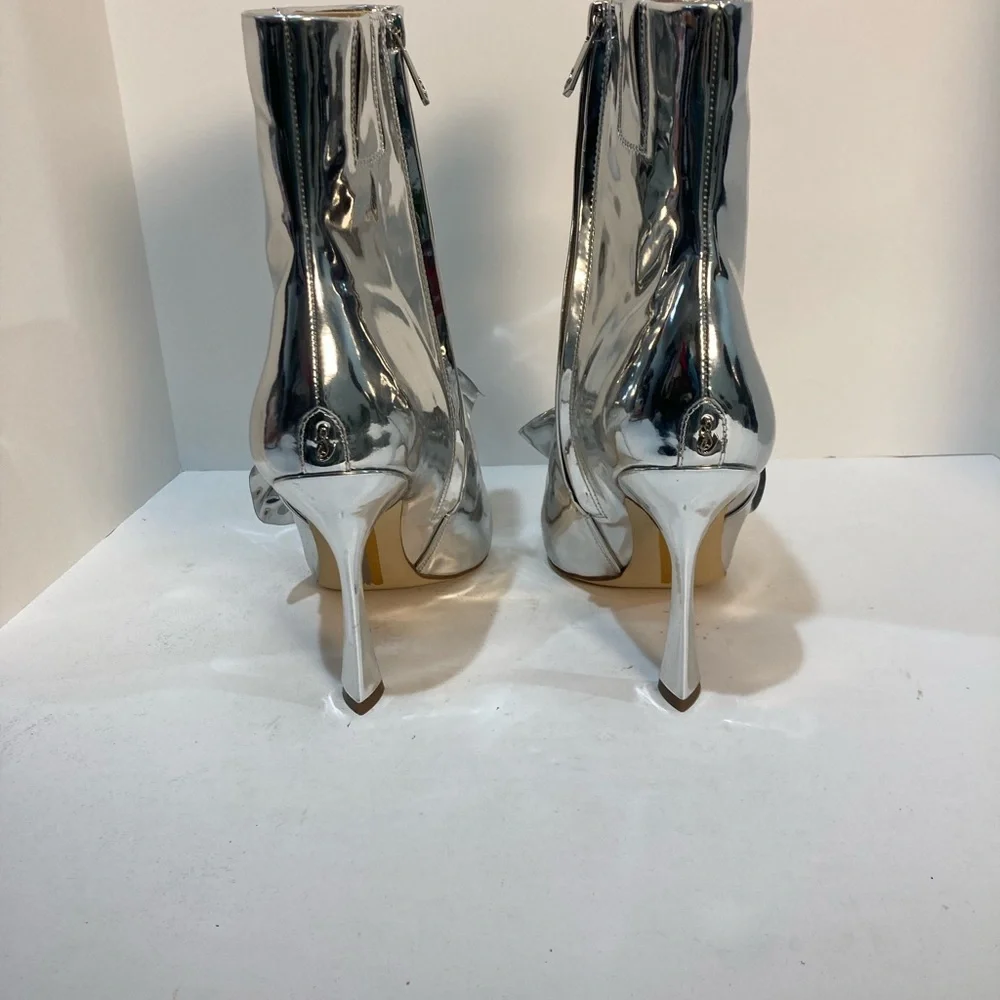 SAM EDELMAN NEW ESMAE STILETTOS With Metallic BowSilver High Heel Ankle Boots 10 - Picture 3 of 6